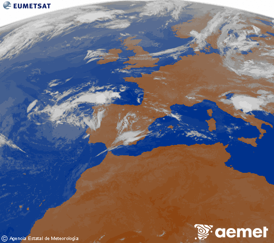 Imagen de la zona de Europa y Norte de �frica del canal infrarrojo del sat�lite Meteosat operacional en 0�N 0�W, procesada para darle color.&nbsp;igandea, 2026ko uztailak 12, ordua: 05:00