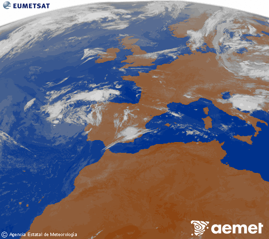 Imagen de la zona de Europa y Norte de �frica del canal infrarrojo del sat�lite Meteosat operacional en 0�N 0�W, procesada para darle color.&nbsp;igandea, 2026ko uztailak 12, ordua: 06:00
