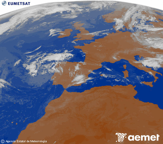 Imagen de la zona de Europa y Norte de �frica del canal infrarrojo del sat�lite Meteosat operacional en 0�N 0�W, procesada para darle color.&nbsp;igandea, 2026ko uztailak 12, ordua: 07:00