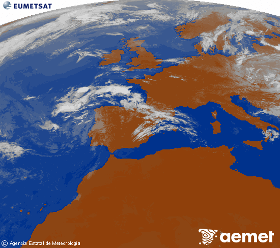 Imagen de la zona de Europa y Norte de �frica del canal infrarrojo del sat�lite Meteosat operacional en 0�N 0�W, procesada para darle color.&nbsp;domingo, 12 julio 2026 a las 13:00