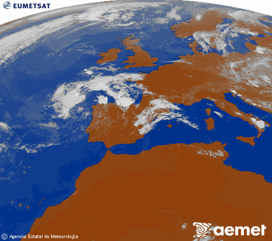 Imagen de la zona de Europa y Norte de �frica del canal infrarrojo del sat�lite Meteosat operacional en 0�N 0�W, procesada para darle color.&nbsp;dimanche, 12 juillet  2026 18:00