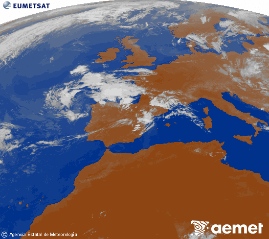 Imagen de la zona de Europa y Norte de �frica del canal infrarrojo del sat�lite Meteosat operacional en 0�N 0�W, procesada para darle color.&nbsp;diumenge, 12 de juliol  2026 21:00
