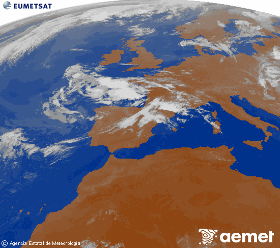 Imagen de la zona de Europa y Norte de �frica del canal infrarrojo del sat�lite Meteosat operacional en 0�N 0�W, procesada para darle color.&nbsp;dilluns, 13 de juliol  2026 01:00