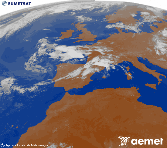 Imagen de la zona de Europa y Norte de �frica del canal infrarrojo del sat�lite Meteosat operacional en 0�N 0�W, procesada para darle color.&nbsp;dilluns, 13 de juliol  2026 02:00