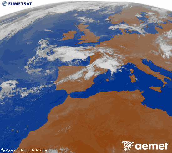 Imagen de la zona de Europa y Norte de �frica del canal infrarrojo del sat�lite Meteosat operacional en 0�N 0�W, procesada para darle color.&nbsp;dilluns, 13 de juliol  2026 03:00
