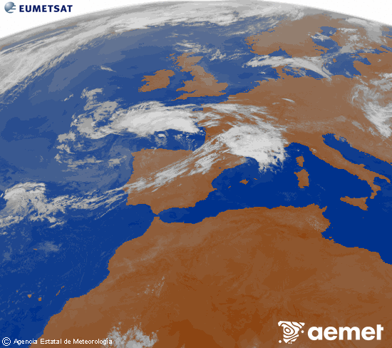 Imagen de la zona de Europa y Norte de �frica del canal infrarrojo del sat�lite Meteosat operacional en 0�N 0�W, procesada para darle color.&nbsp;dilluns, 13 de juliol  2026 05:00