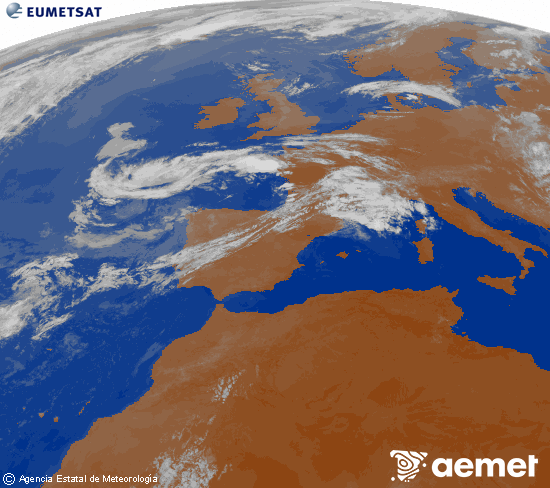 Imagen de la zona de Europa y Norte de �frica del canal infrarrojo del sat�lite Meteosat operacional en 0�N 0�W, procesada para darle color.&nbsp;Monday, 13 July  2026 08:00