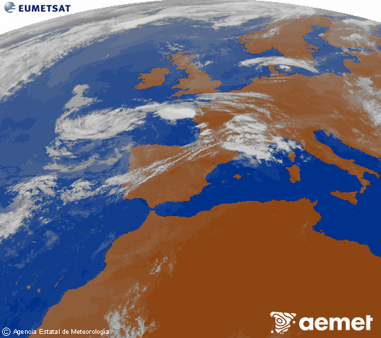 Imagen de la zona de Europa y Norte de �frica del canal infrarrojo del sat�lite Meteosat operacional en 0�N 0�W, procesada para darle color.&nbsp;Monday, 13 July  2026 09:00