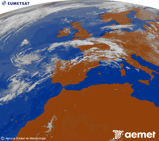 Imagen de la zona de Europa y Norte de �frica del canal infrarrojo del sat�lite Meteosat operacional en 0�N 0�W, procesada para darle color.&nbsp;astelehena, 2026ko uztailak 13, ordua: 15:00