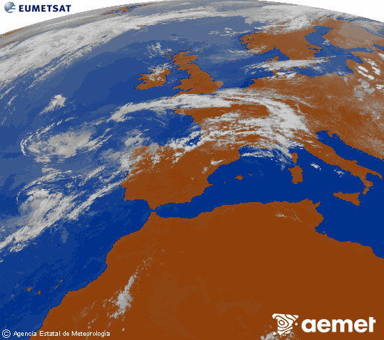 Imagen de la zona de Europa y Norte de �frica del canal infrarrojo del sat�lite Meteosat operacional en 0�N 0�W, procesada para darle color.&nbsp;astelehena, 2026ko uztailak 13, ordua: 16:00