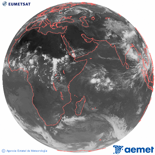 Oc�ano �ndico. Imagen global del canal infrarrojo (10.8&mu;m) de Meteosat, perteneciente a la serie MSG (Meteosat Segunda Generaci�n) y situado en 41.5° E.&nbsp;dilluns, 13 de juliol  2026 17:00