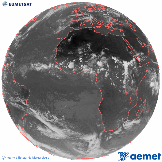Imaxe global da canle infravermella (10.8 &mu;m) do sat�lite  Meteosat, pertencente � serie MSX (Meteosat Segunda Xeraci�n) e situado en 0�N 0�E.&nbsp;luns, 13 xullo  2026 17:00