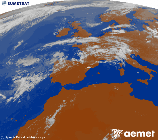 Imagen de la zona de Europa y Norte de �frica del canal infrarrojo del sat�lite Meteosat operacional en 0�N 0�W, procesada para darle color.&nbsp;astelehena, 2026ko uztailak 13, ordua: 19:00