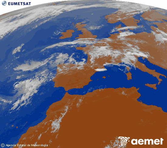 Imagen de la zona de Europa y Norte de �frica del canal infrarrojo del sat�lite Meteosat operacional en 0�N 0�W, procesada para darle color.&nbsp;astelehena, 2026ko uztailak 13, ordua: 21:00