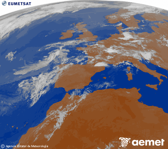 Imagen de la zona de Europa y Norte de �frica del canal infrarrojo del sat�lite Meteosat operacional en 0�N 0�W, procesada para darle color.&nbsp;dimarts, 14 de juliol  2026 02:00