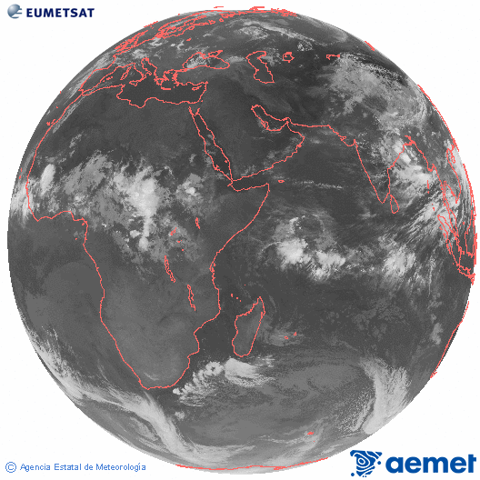 Oc�ano �ndico. Imagen global del canal infrarrojo (10.8&mu;m) de Meteosat, perteneciente a la serie MSG (Meteosat Segunda Generaci�n) y situado en 41.5° E.&nbsp;dimarts, 14 de juliol  2026 05:00