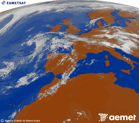 Imagen de la zona de Europa y Norte de �frica del canal infrarrojo del sat�lite Meteosat operacional en 0�N 0�W, procesada para darle color.&nbsp;asteartea, 2026ko uztailak 14, ordua: 18:00