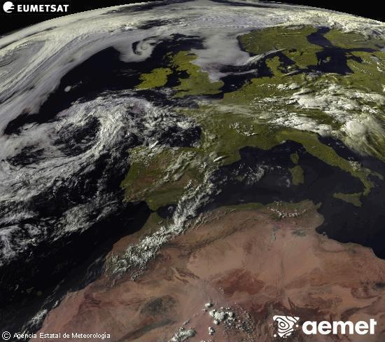 Esta imagen se genera utilizando informaci�n de los canales visibles del sat�lite METEOSAT perteneciente a la segunda generaci�n de sat�lites Meteosat (MSG). Por ese motivo, s�lo hay informaci�n en la zona iluminada por el sol. Adem�s, los canales han sido normalizados para que el brillo no dependa de la posici�n del sol.&nbsp;dimarts, 14 de juliol  2026 19:00