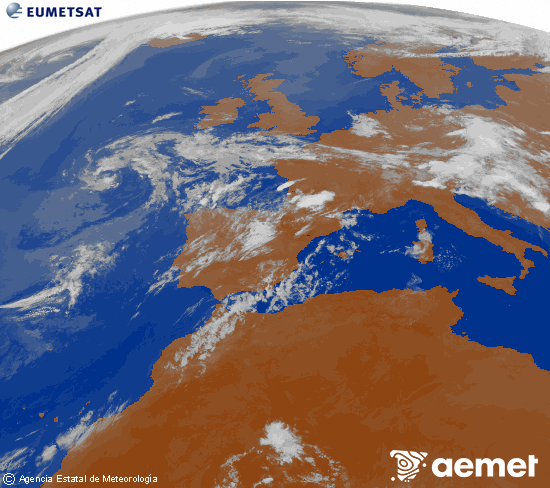 Imagen de la zona de Europa y Norte de �frica del canal infrarrojo del sat�lite Meteosat operacional en 0�N 0�W, procesada para darle color.&nbsp;mercredi, 15 juillet  2026 01:00