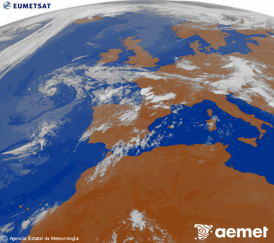 Imagen de la zona de Europa y Norte de �frica del canal infrarrojo del sat�lite Meteosat operacional en 0�N 0�W, procesada para darle color.&nbsp;mercredi, 15 juillet  2026 02:00