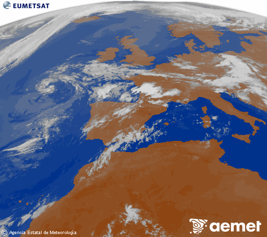 Imagen de la zona de Europa y Norte de �frica del canal infrarrojo del sat�lite Meteosat operacional en 0�N 0�W, procesada para darle color.&nbsp;mercredi, 15 juillet  2026 03:00