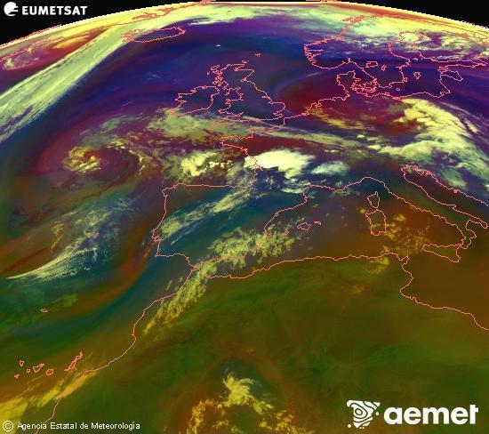 RGB-a Meteosat eragiketa-sateliteko hainbat kanal 0�W-a 0�N-ean, aire-masen eta hodeitzaren ezaugarrien erakusgarri izango dena.&nbsp;asteazkena, 2026ko uztailak 15, ordua: 04:00