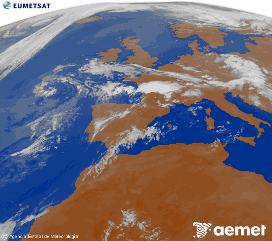 Imagen de la zona de Europa y Norte de �frica del canal infrarrojo del sat�lite Meteosat operacional en 0�N 0�W, procesada para darle color.&nbsp;asteazkena, 2026ko uztailak 15, ordua: 05:00