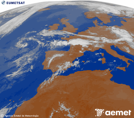 Imagen de la zona de Europa y Norte de �frica del canal infrarrojo del sat�lite Meteosat operacional en 0�N 0�W, procesada para darle color.&nbsp;asteazkena, 2026ko uztailak 15, ordua: 06:00