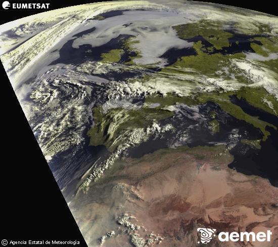 Esta imagen se genera utilizando informaci�n de los canales visibles del sat�lite METEOSAT perteneciente a la segunda generaci�n de sat�lites Meteosat (MSG). Por ese motivo, s�lo hay informaci�n en la zona iluminada por el sol. Adem�s, los canales han sido normalizados para que el brillo no dependa de la posici�n del sol.&nbsp;dimecres, 15 de juliol  2026 08:00