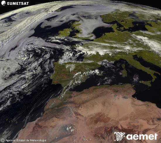 Esta imagen se genera utilizando informaci�n de los canales visibles del sat�lite METEOSAT perteneciente a la segunda generaci�n de sat�lites Meteosat (MSG). Por ese motivo, s�lo hay informaci�n en la zona iluminada por el sol. Adem�s, los canales han sido normalizados para que el brillo no dependa de la posici�n del sol.&nbsp;dimecres, 15 de juliol  2026 10:00