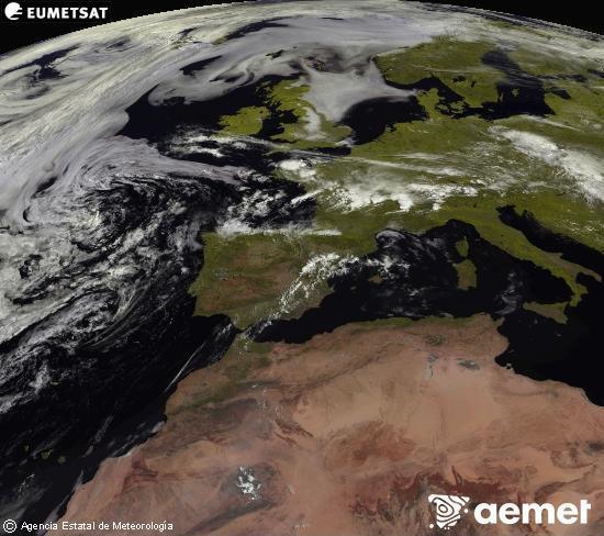Esta imagen se genera utilizando informaci�n de los canales visibles del sat�lite METEOSAT perteneciente a la segunda generaci�n de sat�lites Meteosat (MSG). Por ese motivo, s�lo hay informaci�n en la zona iluminada por el sol. Adem�s, los canales han sido normalizados para que el brillo no dependa de la posici�n del sol.&nbsp;dimecres, 15 de juliol  2026 12:00