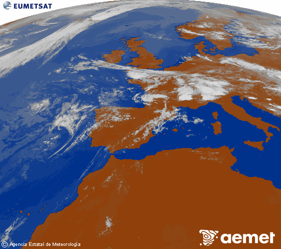 Imatge de la zona d'Europa i Nord d'�frica del canal infraroig del sat�l�lit Meteosat operacional en 0�N 0�W, processada per a donar-li color.&nbsp;dimecres, 15 de juliol  2026 15:00