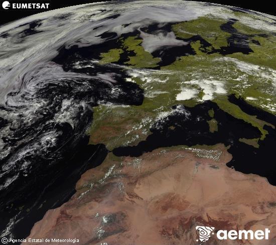 Esta imagen se genera utilizando informaci�n de los canales visibles del sat�lite METEOSAT perteneciente a la segunda generaci�n de sat�lites Meteosat (MSG). Por ese motivo, s�lo hay informaci�n en la zona iluminada por el sol. Adem�s, los canales han sido normalizados para que el brillo no dependa de la posici�n del sol.&nbsp;dimecres, 15 de juliol  2026 16:00