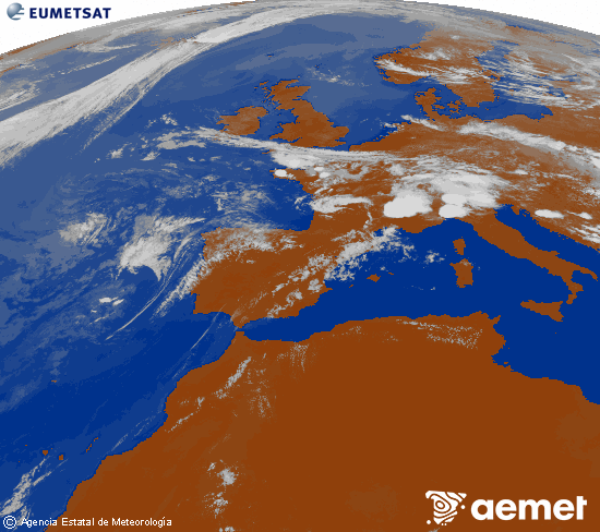Imagen de la zona de Europa y Norte de �frica del canal infrarrojo del sat�lite Meteosat operacional en 0�N 0�W, procesada para darle color.&nbsp;Wednesday, 15 July  2026 16:00