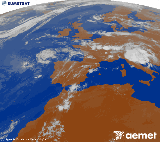 Imagen de la zona de Europa y Norte de �frica del canal infrarrojo del sat�lite Meteosat operacional en 0�N 0�W, procesada para darle color.&nbsp;mi�rcoles, 15 julio 2026 a las 23:00