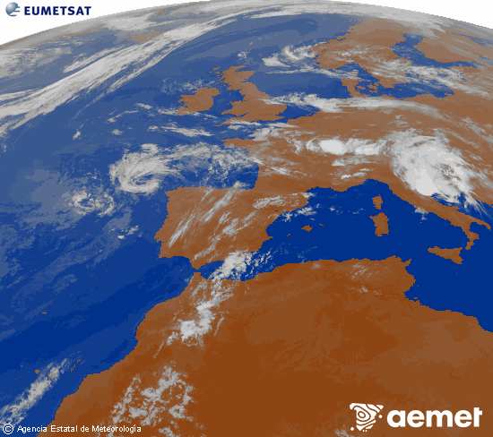 Imagen de la zona de Europa y Norte de �frica del canal infrarrojo del sat�lite Meteosat operacional en 0�N 0�W, procesada para darle color.&nbsp;Thursday, 16 July  2026 00:00