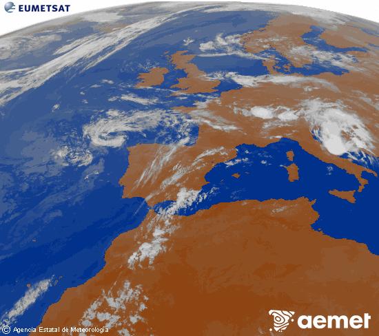 Imagen de la zona de Europa y Norte de �frica del canal infrarrojo del sat�lite Meteosat operacional en 0�N 0�W, procesada para darle color.&nbsp;jeudi, 16 juillet  2026 01:00