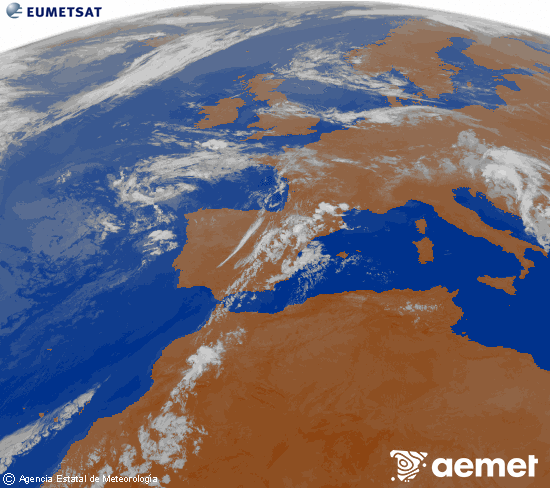 Imagen de la zona de Europa y Norte de �frica del canal infrarrojo del sat�lite Meteosat operacional en 0�N 0�W, procesada para darle color.&nbsp;Thursday, 16 July  2026 06:00