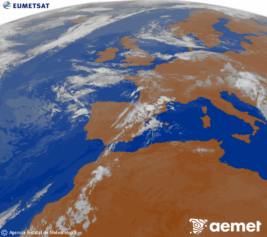 Imagen de la zona de Europa y Norte de �frica del canal infrarrojo del sat�lite Meteosat operacional en 0�N 0�W, procesada para darle color.&nbsp;osteguna, 2026ko uztailak 16, ordua: 07:00