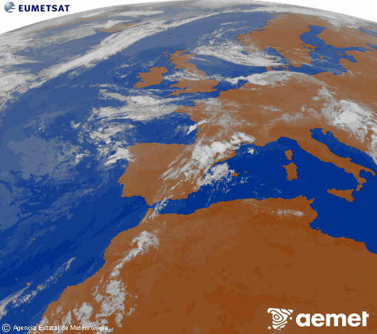 Imagen de la zona de Europa y Norte de �frica del canal infrarrojo del sat�lite Meteosat operacional en 0�N 0�W, procesada para darle color.&nbsp;osteguna, 2026ko uztailak 16, ordua: 08:00