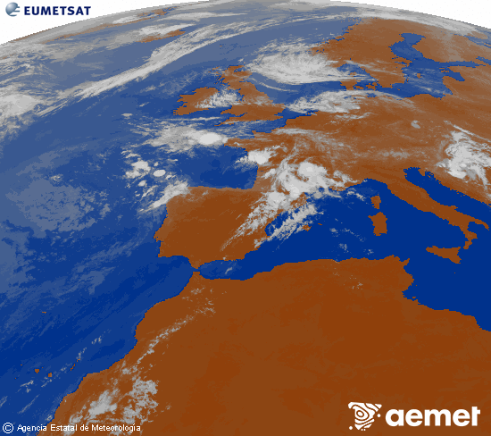 Imagen de la zona de Europa y Norte de �frica del canal infrarrojo del sat�lite Meteosat operacional en 0�N 0�W, procesada para darle color.&nbsp;Thursday, 16 July  2026 11:00