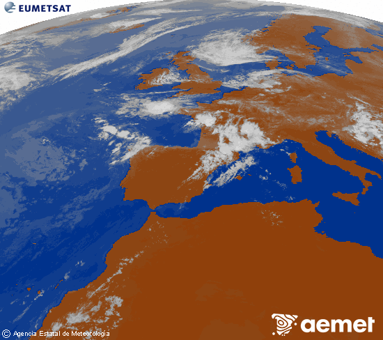 Imagen de la zona de Europa y Norte de �frica del canal infrarrojo del sat�lite Meteosat operacional en 0�N 0�W, procesada para darle color.&nbsp;Thursday, 16 July  2026 12:00