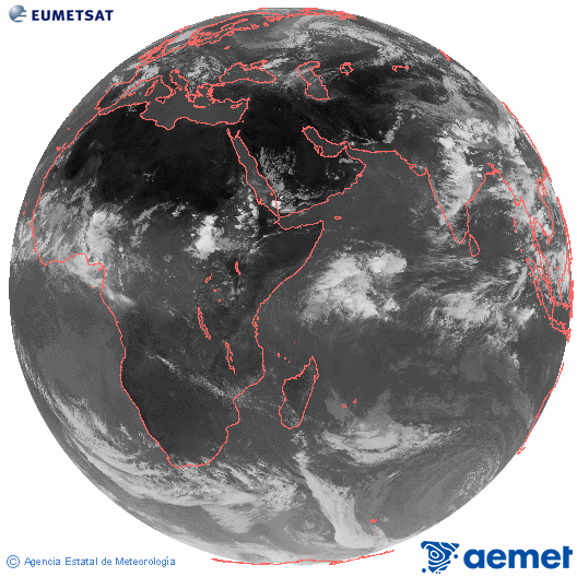 Oc�ano �ndico. Imaxe global da canle infravermella (10.8&mu;m) de Meteosat, pertencente � serie MSX (Meteosat Segunda Xeraci�n) e situado en 41.5°E.&nbsp;xoves, 16 xullo  2026 14:00