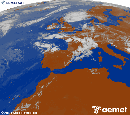 Imagen de la zona de Europa y Norte de �frica del canal infrarrojo del sat�lite Meteosat operacional en 0�N 0�W, procesada para darle color.&nbsp;Thursday, 16 July  2026 15:00