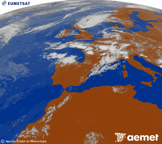 Imagen de la zona de Europa y Norte de �frica del canal infrarrojo del sat�lite Meteosat operacional en 0�N 0�W, procesada para darle color.&nbsp;Thursday, 16 July  2026 17:00