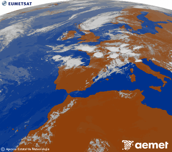 Imagen de la zona de Europa y Norte de �frica del canal infrarrojo del sat�lite Meteosat operacional en 0�N 0�W, procesada para darle color.&nbsp;dijous, 16 de juliol  2026 18:00