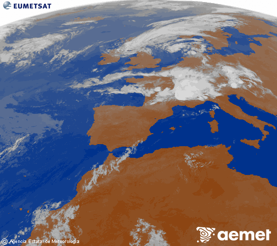 Imagen de la zona de Europa y Norte de �frica del canal infrarrojo del sat�lite Meteosat operacional en 0�N 0�W, procesada para darle color.&nbsp;viernes, 17 julio 2026 a las 02:00