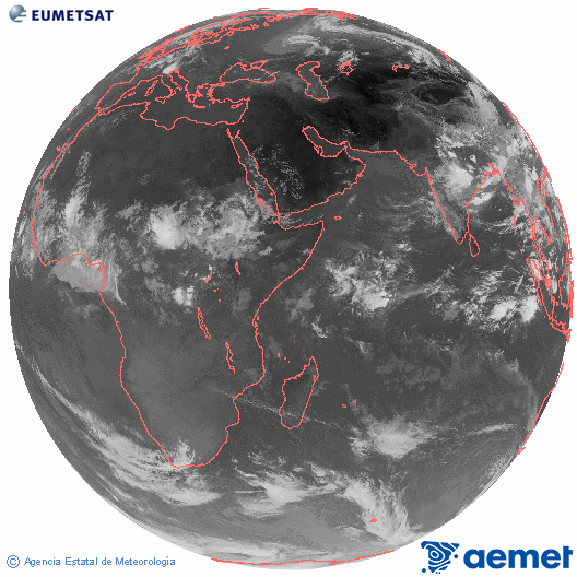 Oc�ano �ndico. Imaxe global da canle infravermella (10.8&mu;m) de Meteosat, pertencente � serie MSX (Meteosat Segunda Xeraci�n) e situado en 41.5°E.&nbsp;venres, 17 xullo  2026 08:00