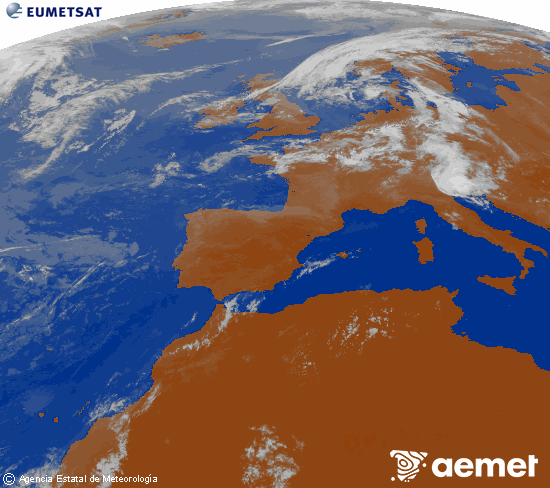 Imagen de la zona de Europa y Norte de �frica del canal infrarrojo del sat�lite Meteosat operacional en 0�N 0�W, procesada para darle color.&nbsp;vendredi, 17 juillet  2026 10:00