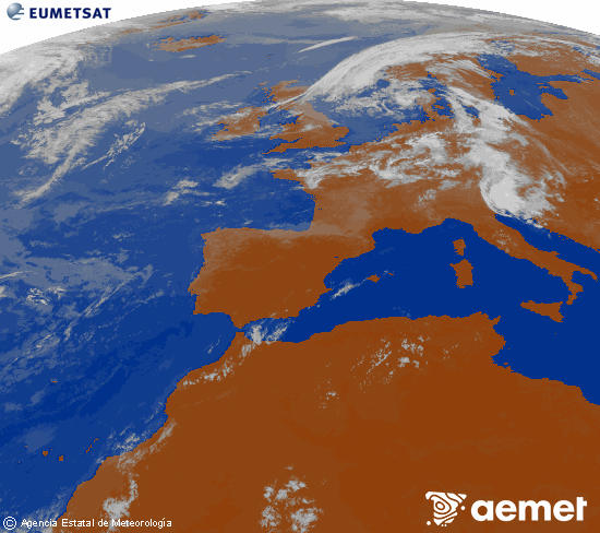 Imagen de la zona de Europa y Norte de �frica del canal infrarrojo del sat�lite Meteosat operacional en 0�N 0�W, procesada para darle color.&nbsp;vendredi, 17 juillet  2026 11:00